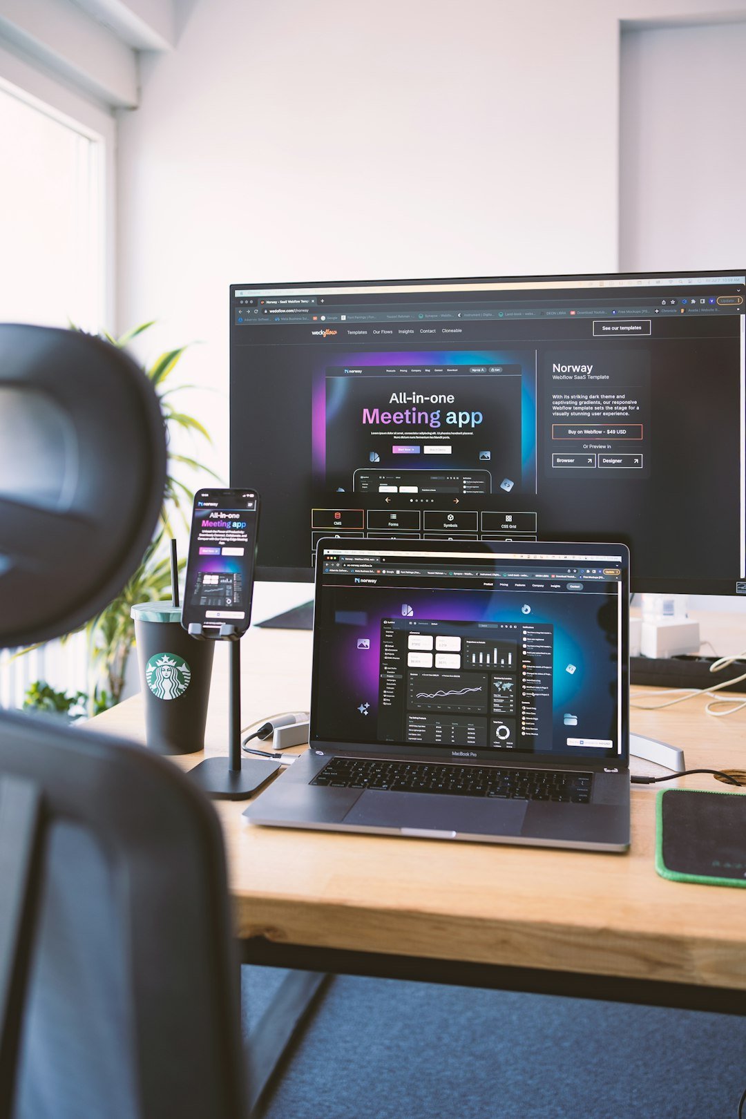 Home Introducing the exceptional design of the Norway Webflow app template, where you can create a visually stunning user experience with its eye-catching dark theme and captivating gradients. Ajourney of digital marvels, symphony of design and technology, crafted with devotion in the realm of Webflow. This is a showcase for one of our Websites templates named #Norway, build in Webflow, sits beautifuly in cross-devices such as Macbook, iPhone, 4K Lg Monitor.